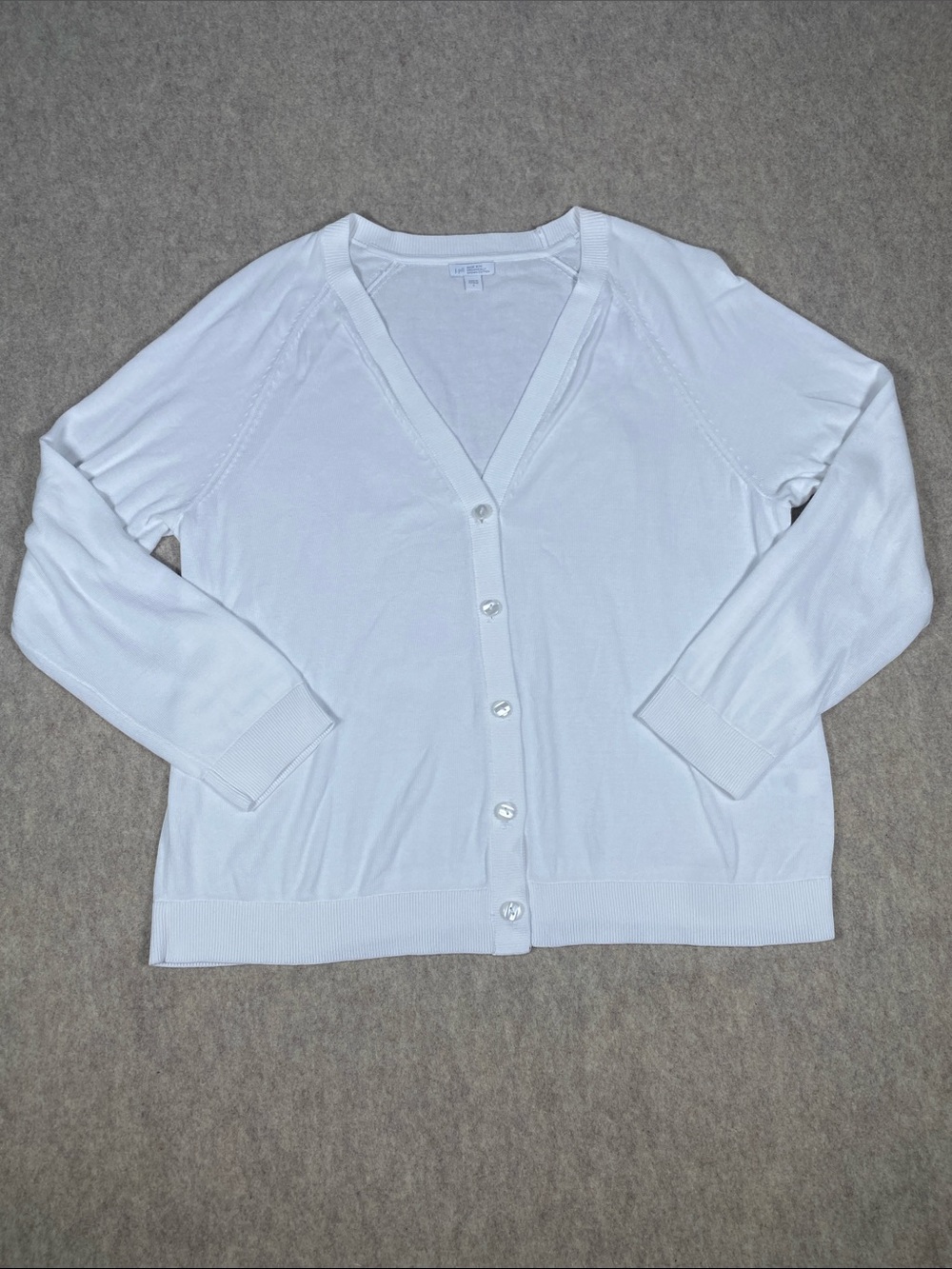 J.Jill White Organic Cotton Viscose Button Front Cardigan Sweater
